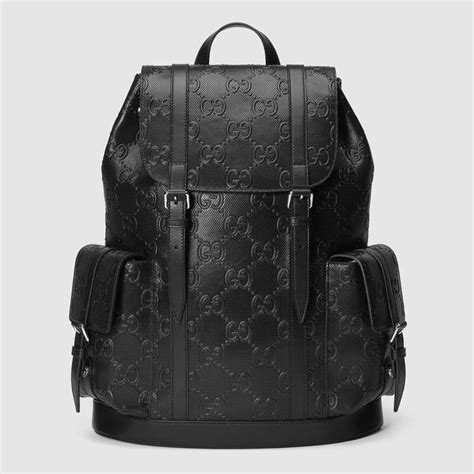 gucci embossed black leather backpack|Gucci black canvas backpack.